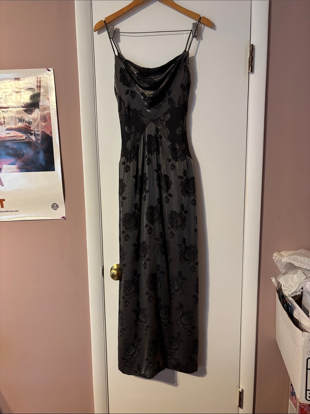 Vintage 90’s Cowl Neck Formal Evening Maxi Dress 4 Floral Rose Burnout Y2K Long - Picture 3 of 17